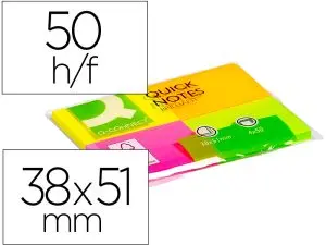 BLOC-NOTES Q-CONNECT COULEURS NÉON 38X51MM 80F REPOSITIONNABLES COLORIS ASSORTIS 4 BLOCS