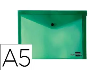 POCHETTE ENVELOPPE LIDERPAPEL POLYPROPYLÈNE 180 MICRONS A5 210X148MM 50F FERMETURE BOUTON RÉSISTANT TRANSPARENT VERT