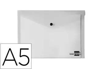 POCHETTE ENVELOPPE LIDERPAPEL POLYPROPYLÈNE 180 MICRONS A5 210X148MM 50F FERMETURE BOUTON RÉSISTANT TRANSPARENT