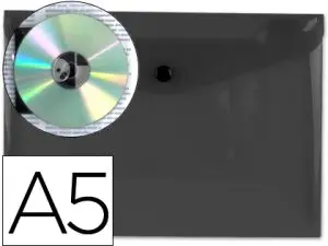 POCHETTE ENVELOPPE LIDERPAPEL POLYPROPYLÈNE 180 MICRONS A5 210X148MM 50F FERMETURE BOUTON RÉSISTANT TRANSPARENT NOIR