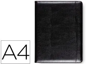 CONFÉRENCIER A4 PLASTIQUE BLOC -NOTES INCLUS PLUSIEURS COMPARTIMENTS POCHE RABAT 32X25X2,5CM COLORIS NOIR