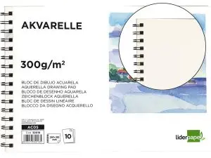 BLOC DESSIN LIDERPAPEL AQUARELLE SPIRALE PAPIER GRAIN MOYEN LISSE 300G/M2 FORMAT A4 297X210MM 10F