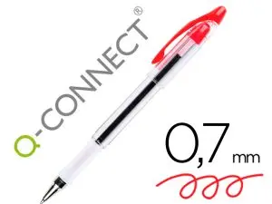 STYLO-BILLE Q-CONNECT TRANSPARENT TRAIT 0.4MM POINTE MOYENNE 0.7MM ENCRE DOUCE GRIP CAOUTCHOUC COLORIS ROUGE