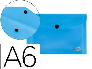 POCHETTE ENVELOPPE LIDERPAPEL POLYPROPYLÈNE 180 MICRONS A6 148X105MM 50F FERMETURE BOUTON TRANSPARENT BLEU