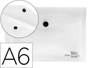POCHETTE ENVELOPPE LIDERPAPEL POLYPROPYLÈNE 180 MICRONS A6 148X105MM 50F FERMETURE BOUTON TRANSPARENT