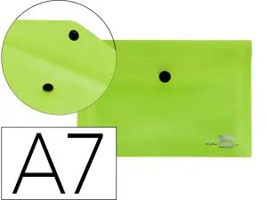 POCHETTE ENVELOPPE LIDERPAPEL POLYPROPYLÈNE 180 MICRONS A7 105X74MM 50F FERMETURE BOUTON RÉSISTANT TRANSPARENT VERT