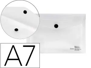 POCHETTE ENVELOPPE LIDERPAPEL POLYPROPYLÈNE 180 MICRONS A7 105X74MM 50F FERMETURE BOUTON RÉSISTANT TRANSPARENT