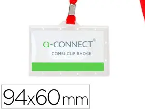 BADGE Q-CONNECT LACET ROUGE PLASTIQUE RIGIDE CONGRÈS FOIRES ENTREPRISES INTÉRIEUR CARTE BLANCHE ROUGE 94X60MM
