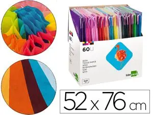 PAPIER SOIE LIDERPAPEL 52X76CM PRÉSENTOIR 60 SACHETS 5F 12 COLORIS ASSORTIS