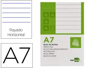 BLOC NOTES LIDERPAPEL PERFORÉ LIGNÉ A7 105X74MM PAYSAGE COUVERTURE CARTON IMPRIMÉ 250G/M2 80F 60G/M2
