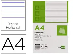 BLOC NOTES LIDERPAPEL LIGNÉ A4297X210MM COUVERTURE CARTON IMPRIMÉ 250G/M2 80F 60G/M2