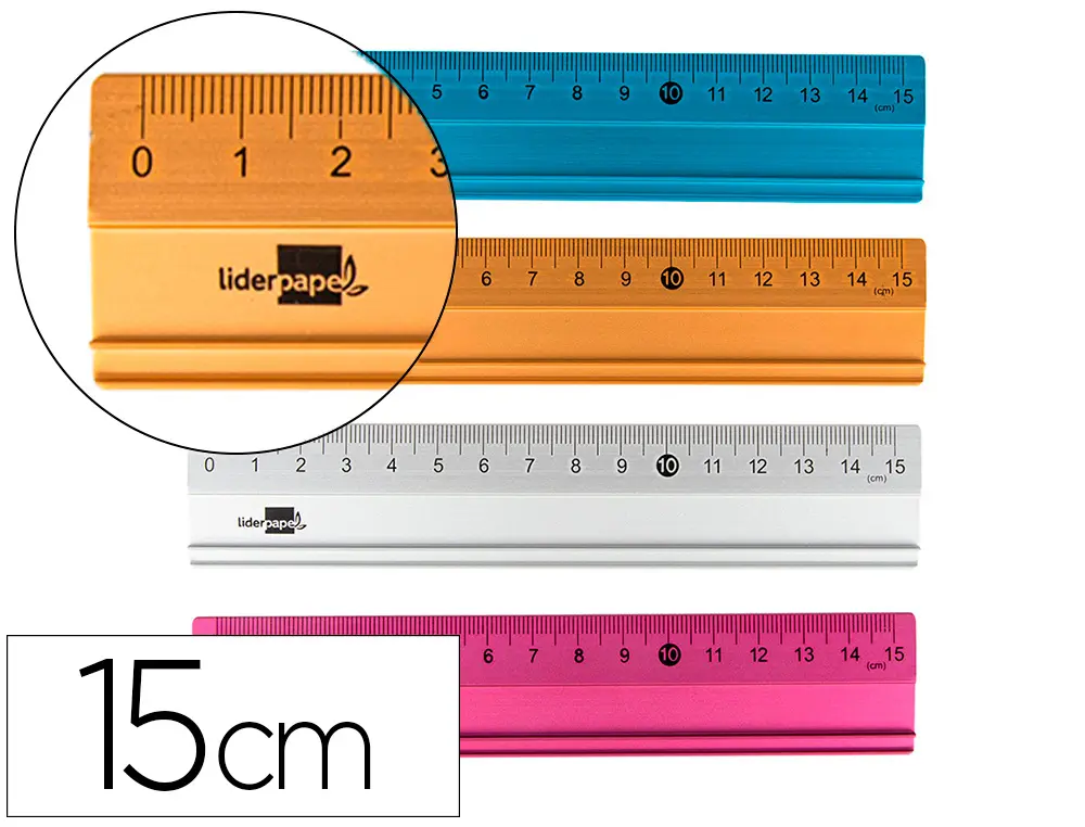 RÈGLE LIDERPAPEL 15CM GAMME ALUMINIUM COLORIS ASSORTIS