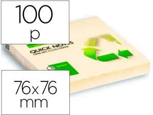 BLOC-NOTES Q-CONNECT QUICK NOTES PAPIER RECYCLÉ 76X76MM 100F REPOSITIONNABLES COLORIS JAUNE