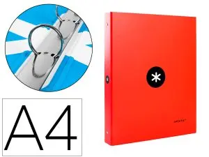 CLASSEUR ANTARTIK 4 ANNEAUX RONDS 25MM A4 CARTON REMBORDE COLORIS ROUGE