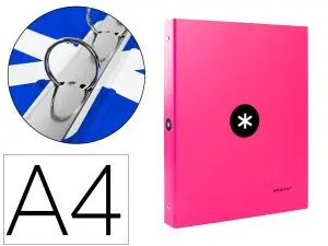 CLASSEUR ANTARTIK 4 ANNEAUX RONDS 25MM A4 CARTON REMBORDE COLORIS ROSE
