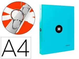 CLASSEUR ANTARTIK 4 ANNEAUX RONDS 25MM A4 CARTON REMBORDE COLORIS TURQUOISE