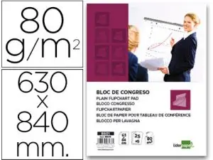 BLOC CONFÉRENCE LIDERPAPEL 63X84CM PAPIER UNI 80G/M2 CONVENTIONS RÉUNIONS 25F + 5F GRATUITES