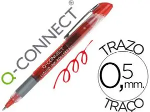 ROLLER Q-CONNECT ÉCRITURE 0.5MM POINTE MOYENNE 0.7MM GRIP CAOUTCHOUC CORPS TRANSPARENT ENCRE LIQUIDE COULEUR ROUGE