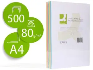 PAPIER COULEUR Q-CONNECT MULTIFONCTION A4 80G/M2 5 COLORIS ASSORTIS CLAIRS RAMETTE 500 FEUILLES