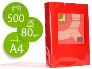 PAPIER COULEUR Q-CONNECT MULTIFONCTION A4 80G/M2 UNICOLORE ROUGE INTENSE RAMETTE 500 FEUILLES