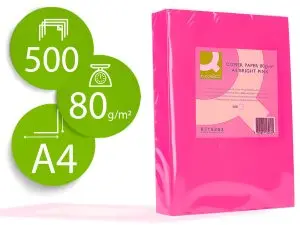 PAPIER COULEUR Q-CONNECT MULTIFONCTION A4 80G/M2 UNICOLORE ROSE INTENSE RAMETTE 500 FEUILLES