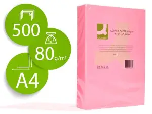PAPIER COULEUR Q-CONNECT MULTIFONCTION A4 80G/M2 UNICOLORE ROSE NÉON RAMETTE 500 FEUILLES