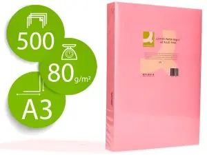 PAPIER COULEUR Q-CONNECT MULTIFONCTION A3 80G/M2 UNICOLORE ROSE NÉON RAMETTE 500 FEUILLES