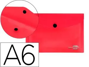 POCHETTE ENVELOPPE LIDERPAPEL POLYPROPYLÈNE 180 MICRONS A6 148X105MM 50F FERMETURE BOUTON TRANSPARENT ROUGE