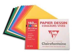 PAPIER DESSIN CLAIREFONTAINE COULEUR TRAVAUX DE DÉCOUPAGE GOUACHE PASTEL 160G A4+ COLORIS VIFS POCHETTE 12F