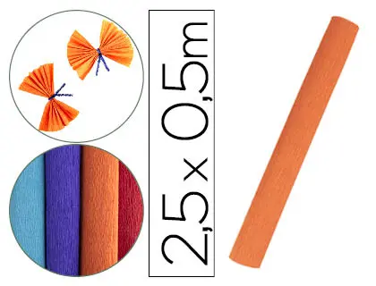 PAPIER CREPON LIDERPAPEL ROULEAU 50CMX2,5M 85GR COLORIS ORANGE