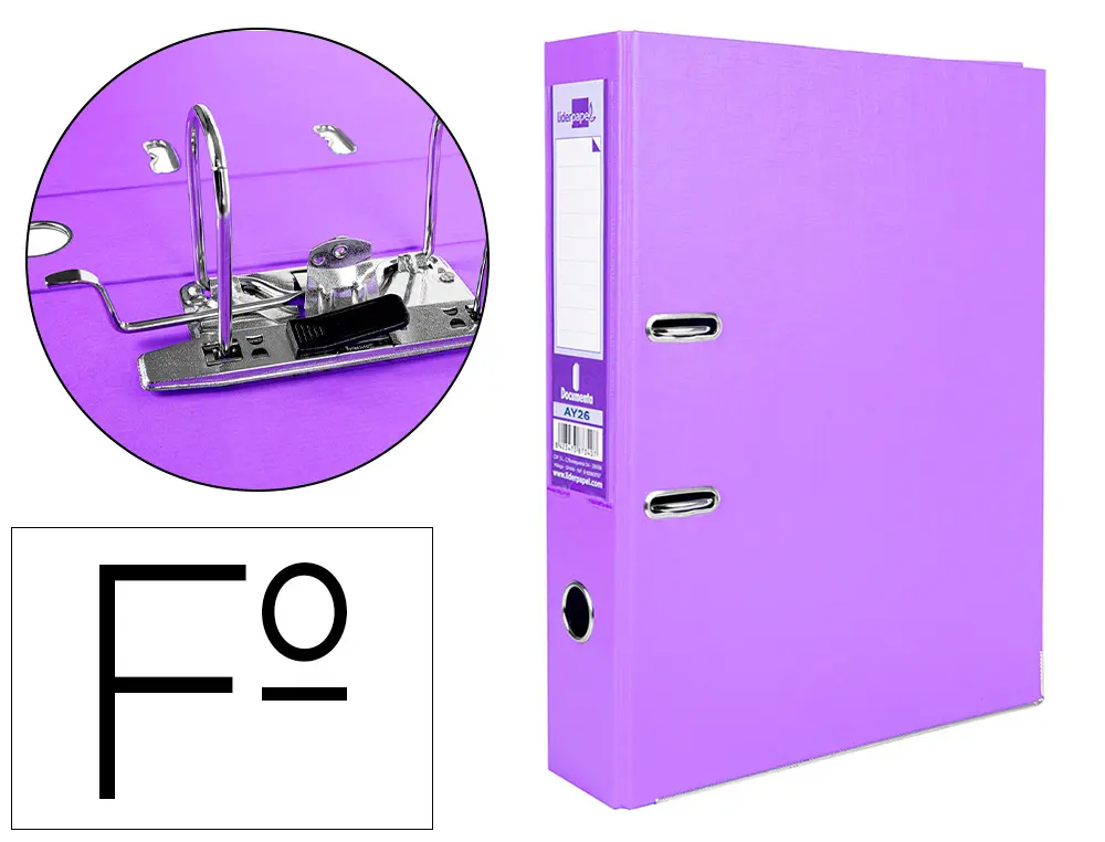 CLASSEUR LEVIER LIDERPAPEL DOCUMENTA A4+ CARTON REMBORDE DOS 75MM RADO METALLIQUE COLORIS LILAS
