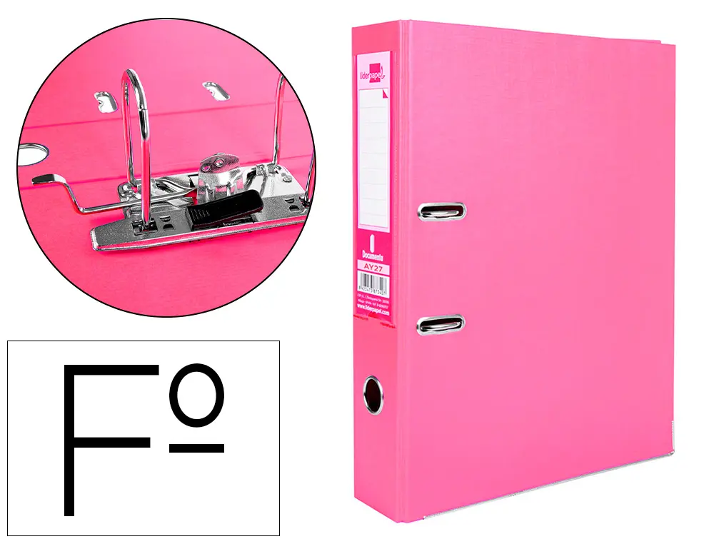 CLASSEUR LEVIER LIDERPAPEL DOCUMENTA A4+ CARTON REMBORDE DOS 75MM RADO METALLIQUE COLORIS ROSE